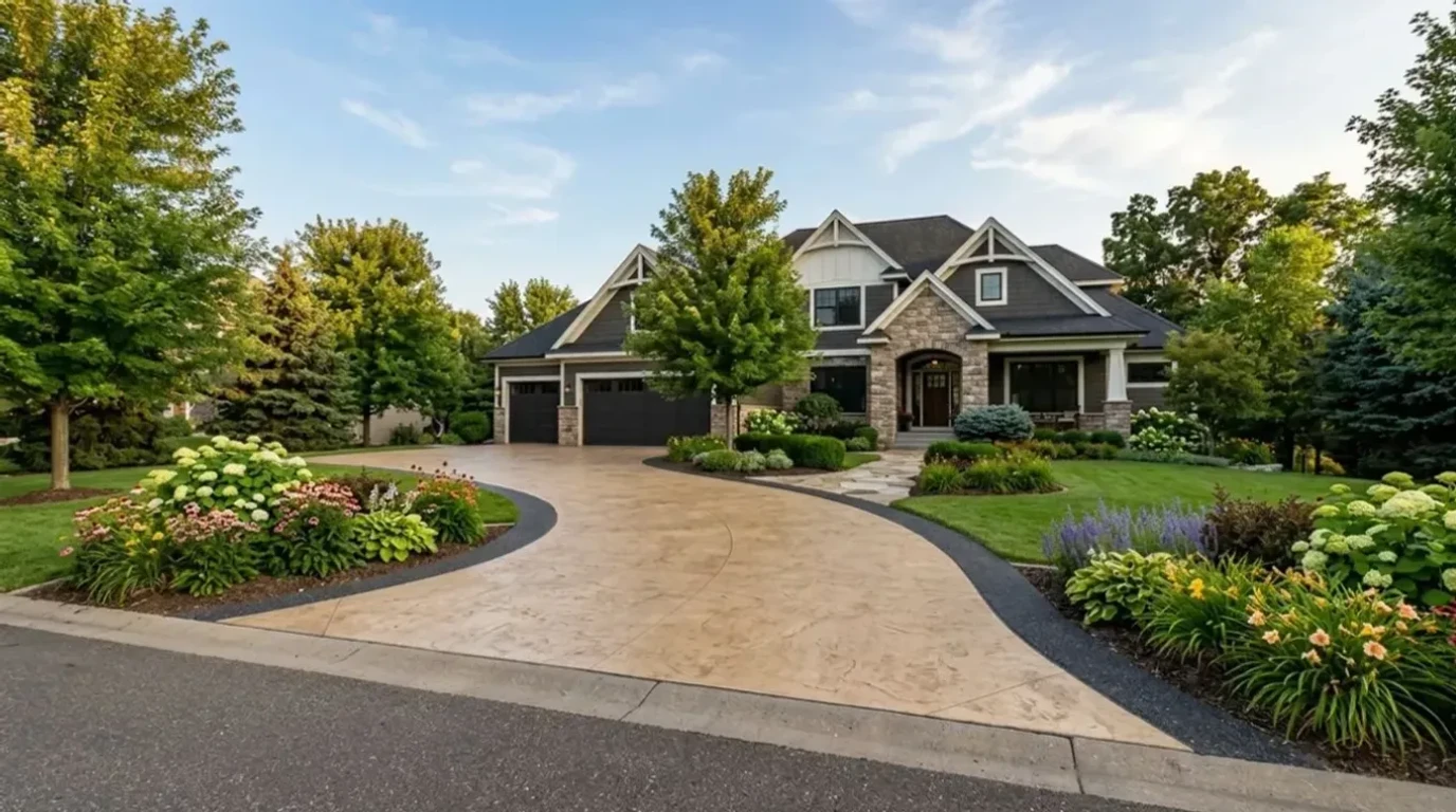 Beautiful stamped concrete at sunset