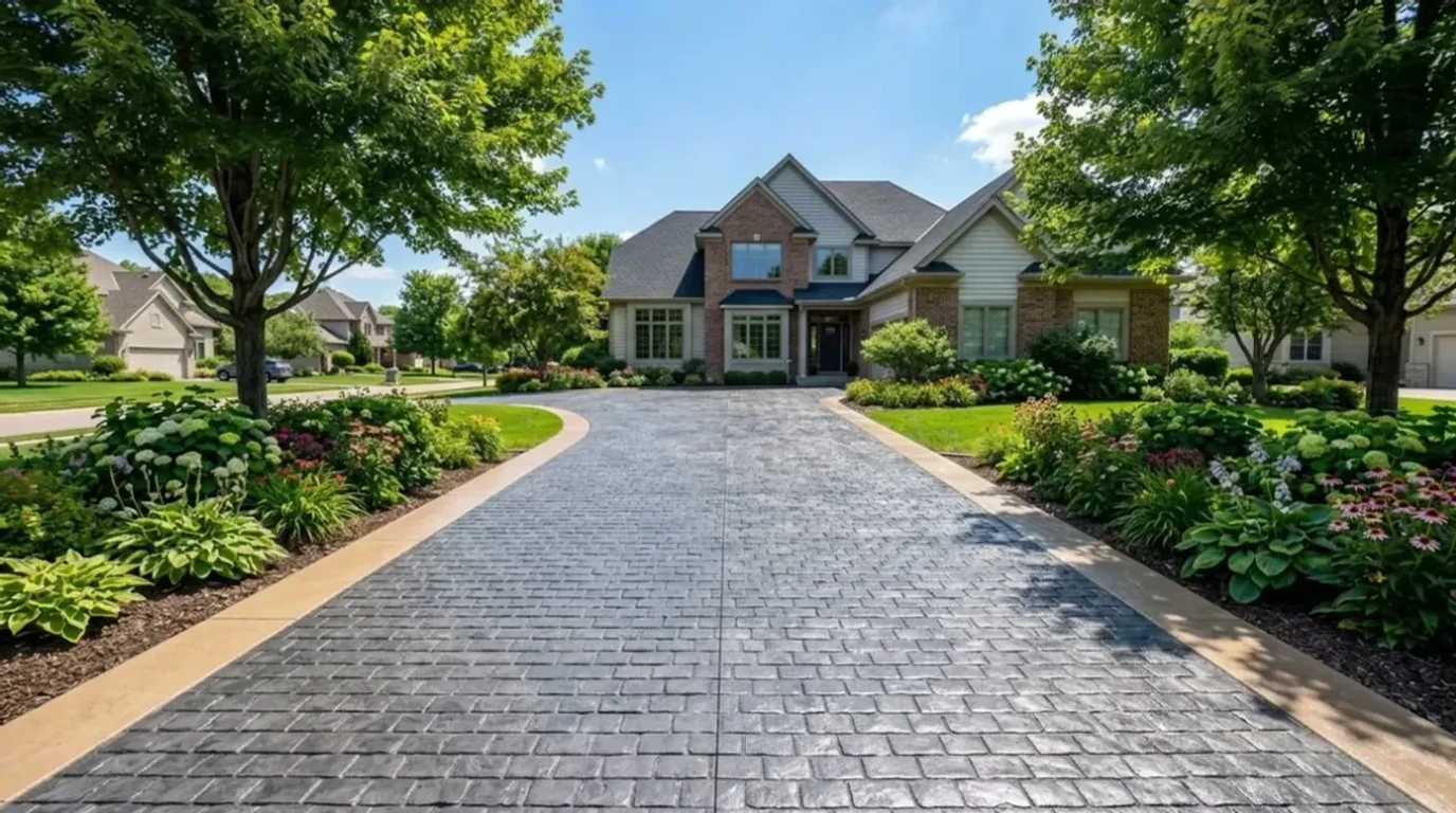 Completed decorative stamped concrete driveway by Jensen Decorative Concrete in the Twin Cities