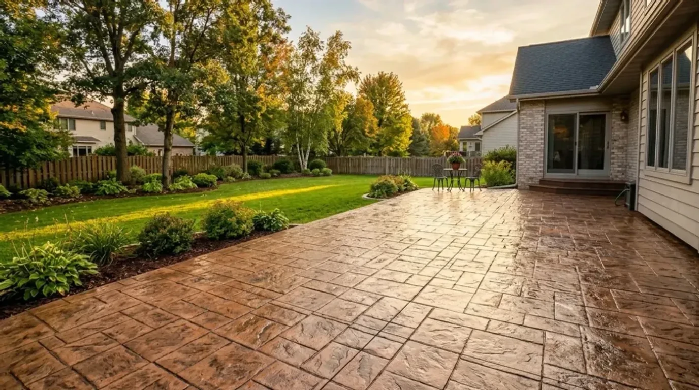 Stamped decorative concrete patio crafted by Jensen Decorative Concrete in the Twin Cities Metro