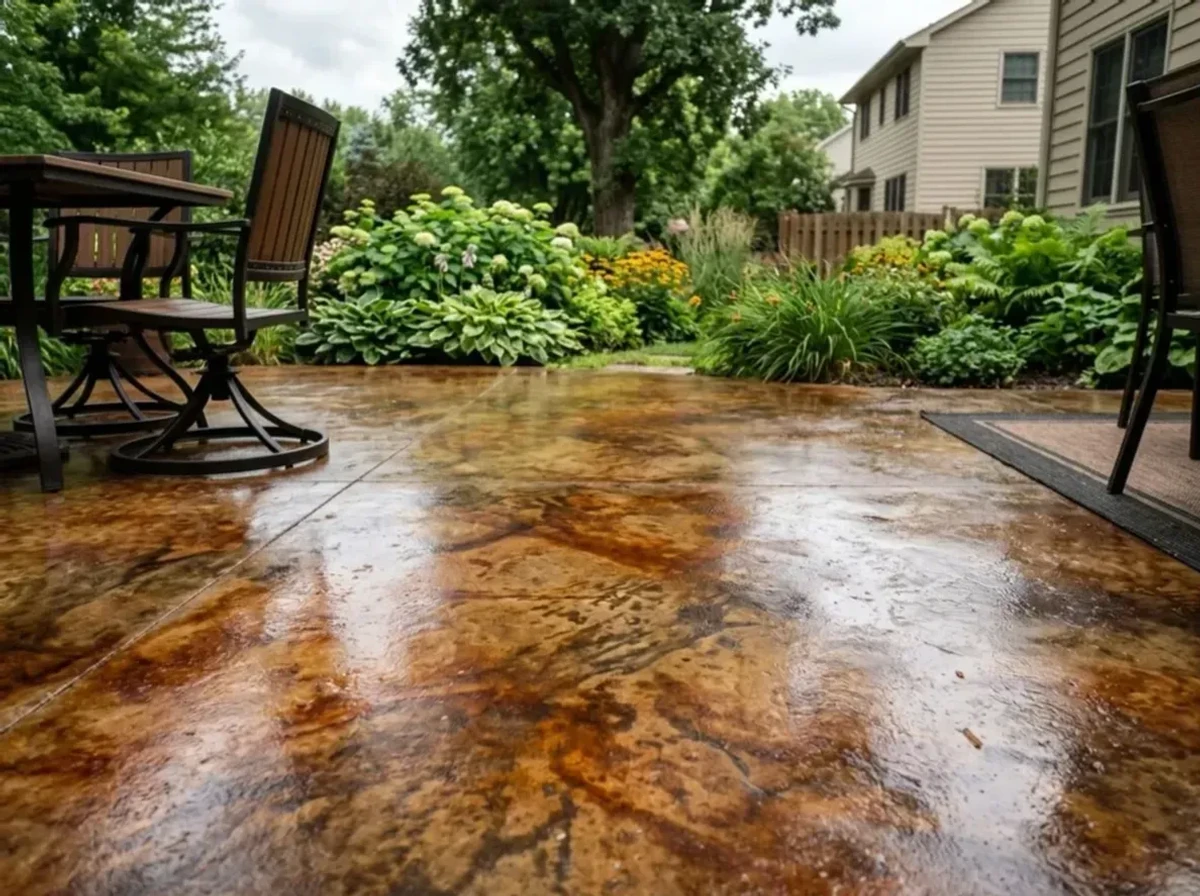 Colored concrete patio with integral color installed in Excelsior, MN by Jensen Decorative Concrete