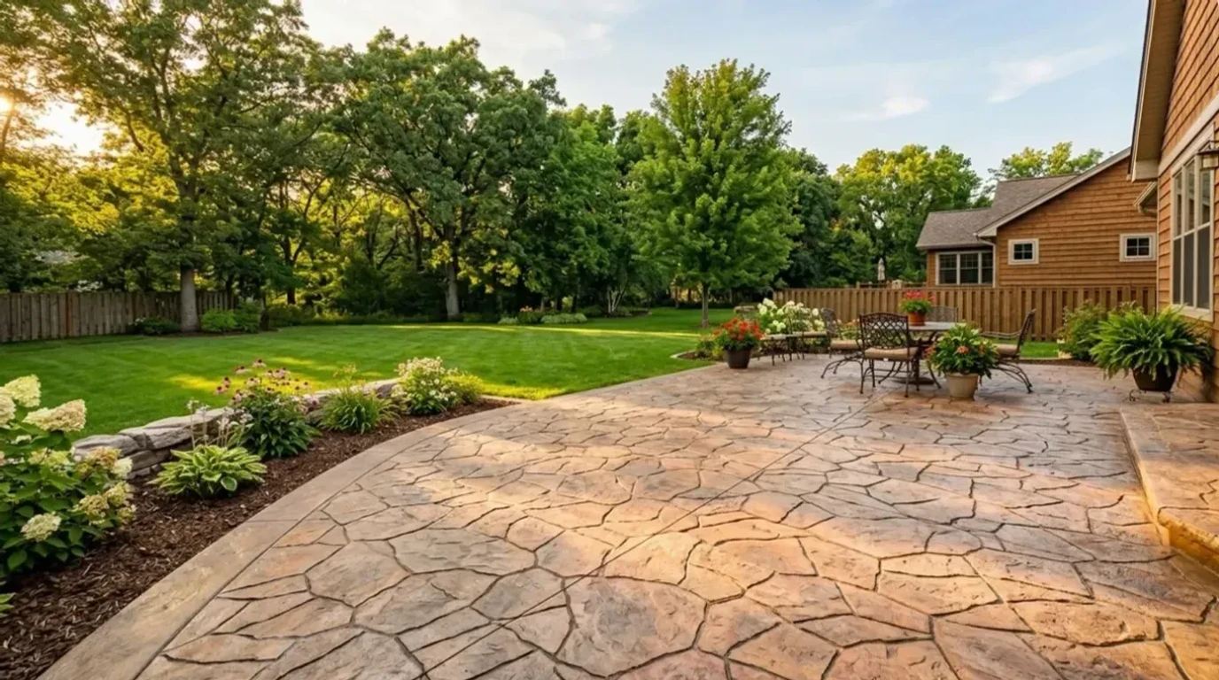 Decorative stamped concrete patio by Jensen Decorative Concrete