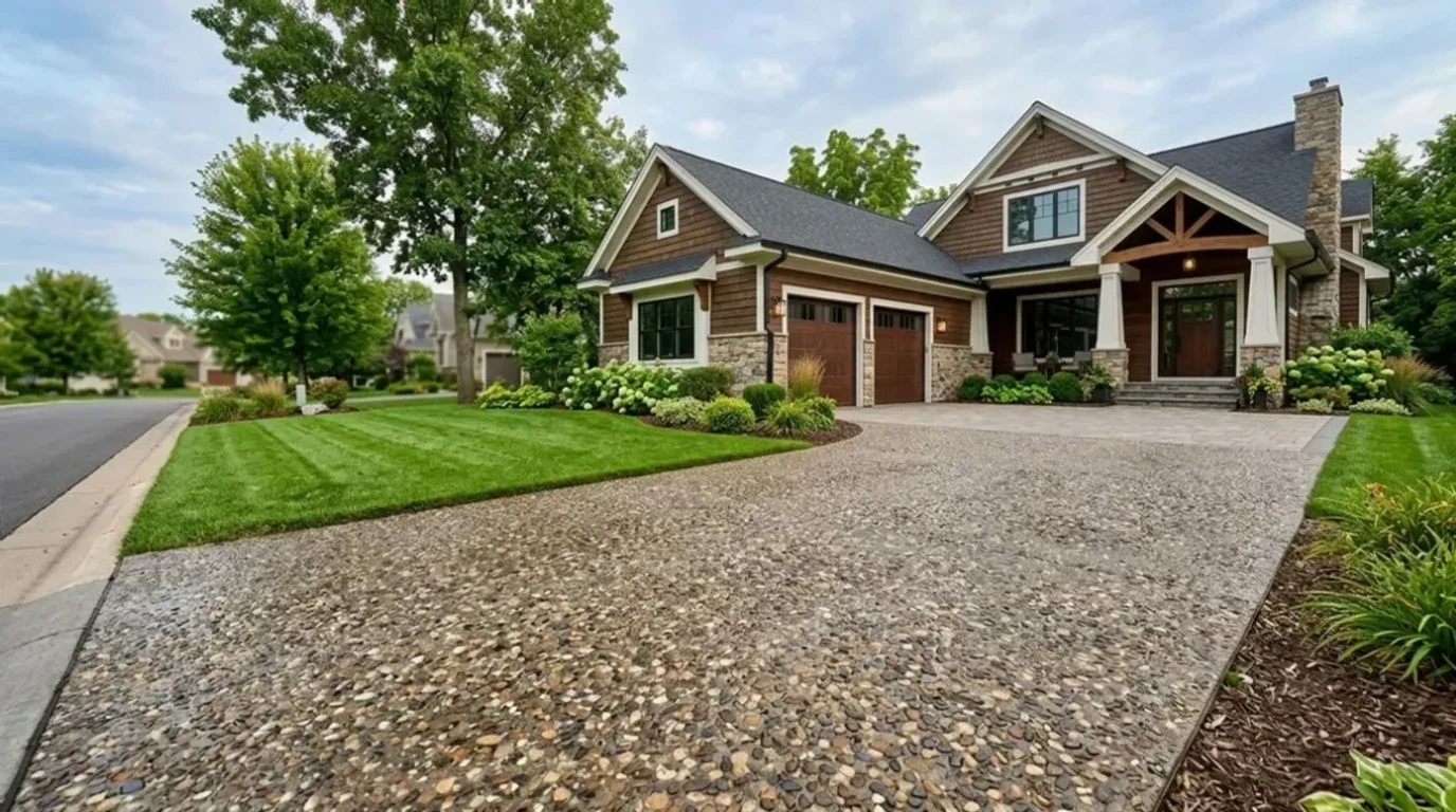 Exposed aggregate concrete driveway in Eden Prairie, MN by Jensen Decorative Concrete