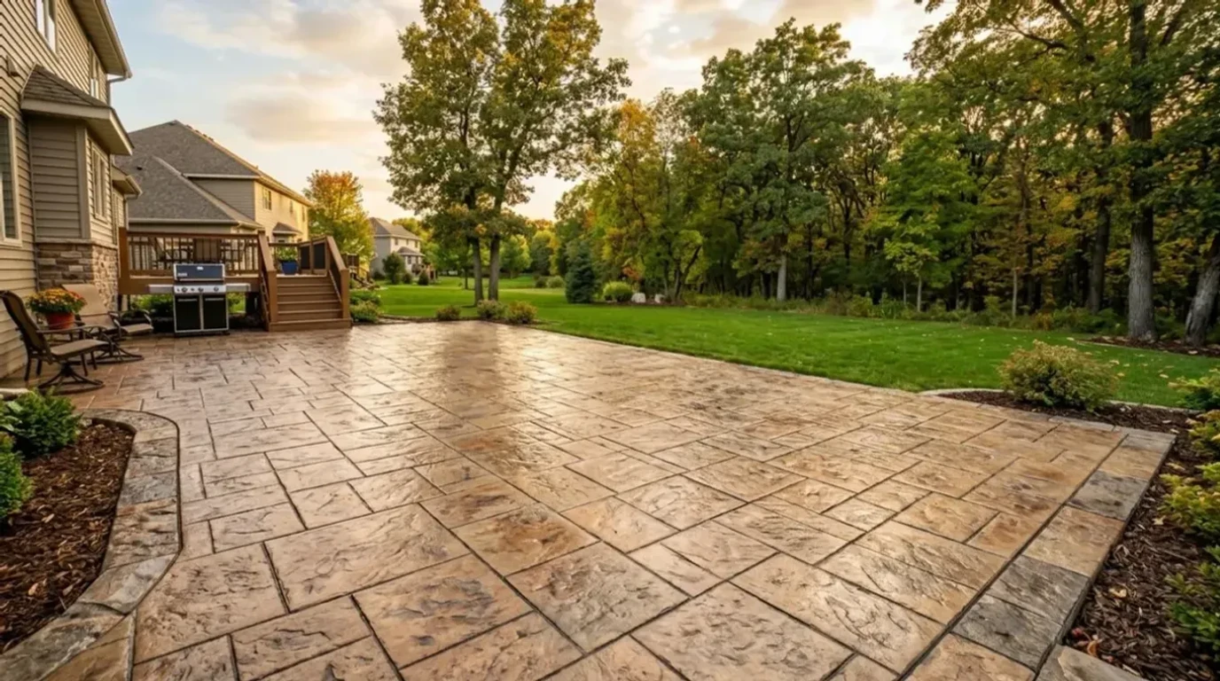 Completed stamped concrete patio by Jensen Decorative Concrete in the Twin Cities Metro