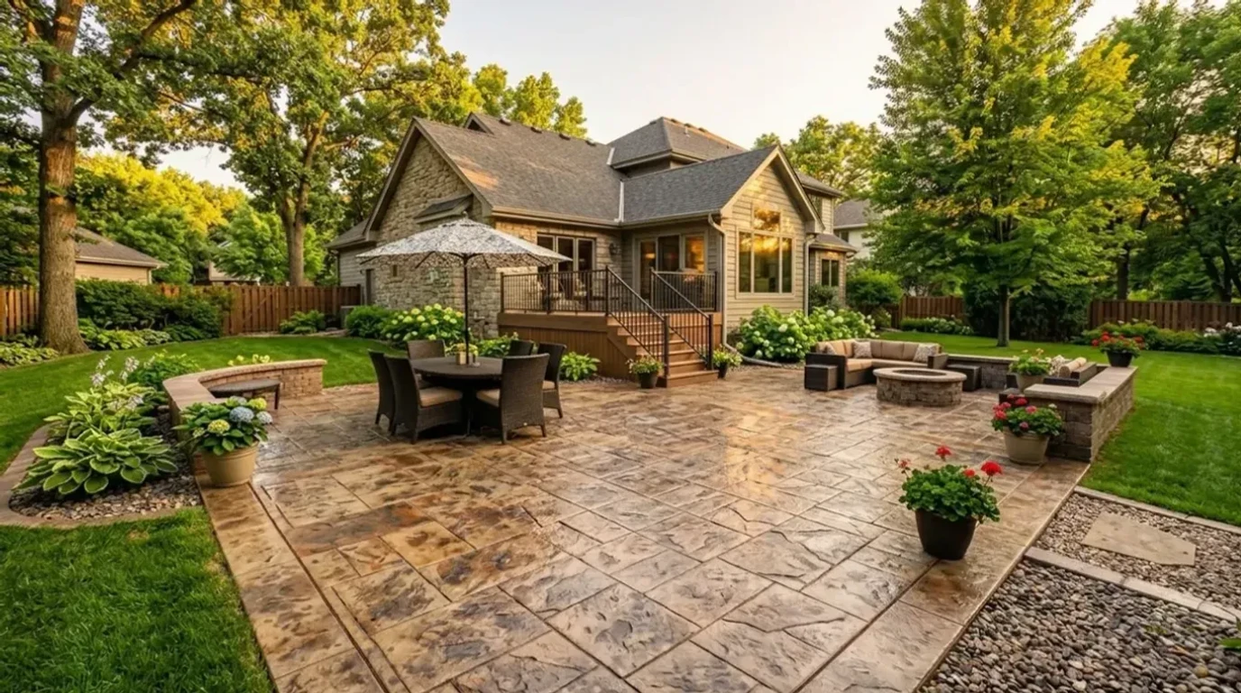 Completed stamped concrete patio by Jensen Decorative Concrete in the Twin Cities