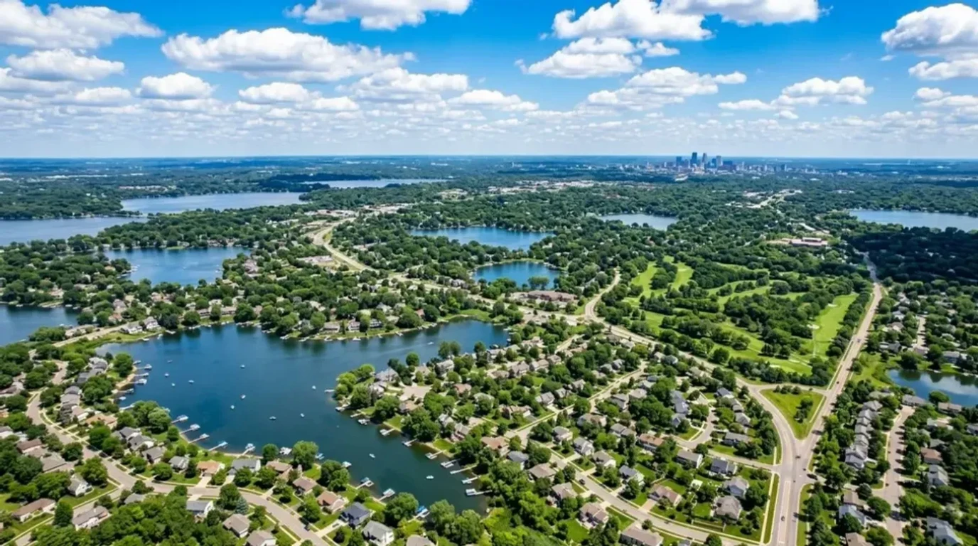 Jensen Decorative Concrete coverage map showing 21 cities served across the Twin Cities metro area