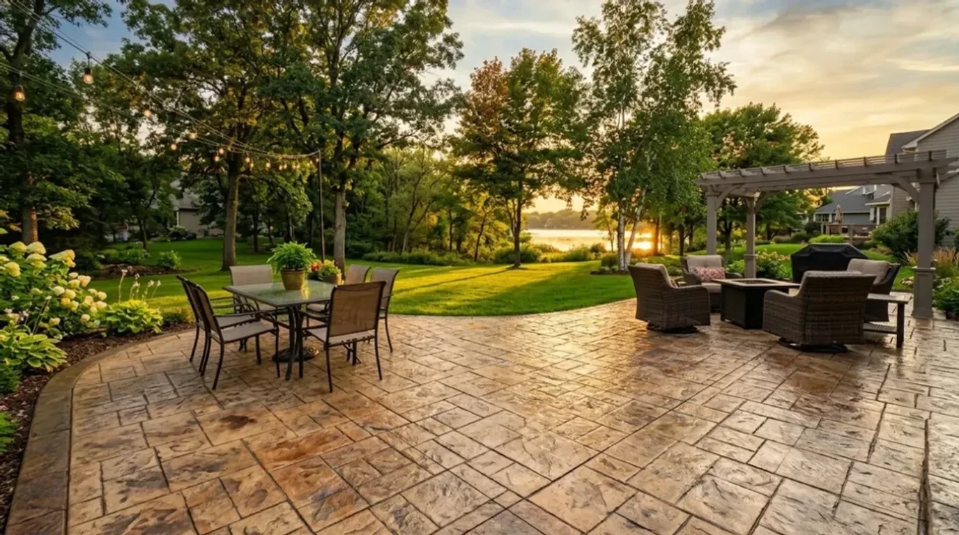Jensen Concrete Stamped concrete patio with natural stone pattern installed by Jensen Decorative Concrete in the Twin Cities Metro