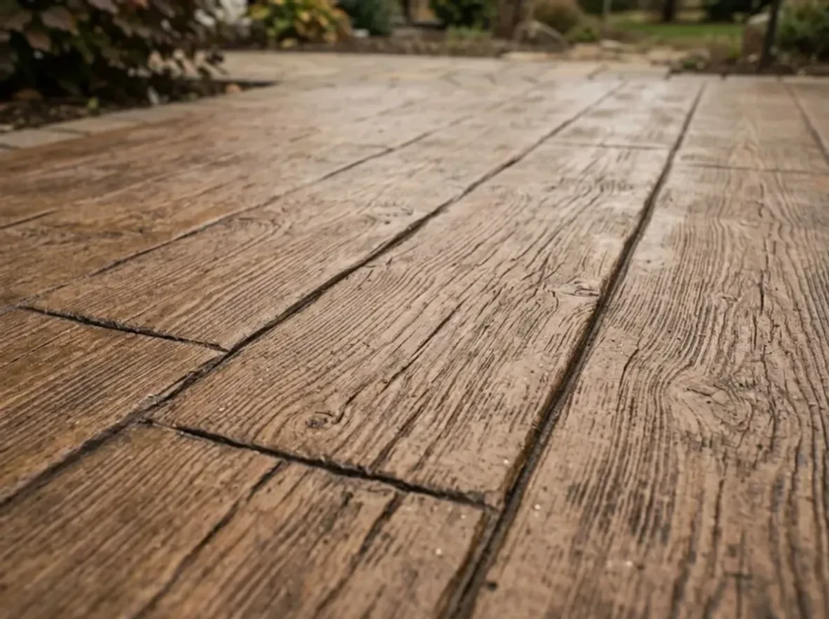 Jensen Concrete Wood plank boardwalk stamped concrete pattern with realistic wood grain texture